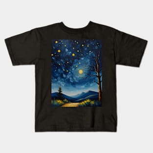 Starry night moon Kids T-Shirt